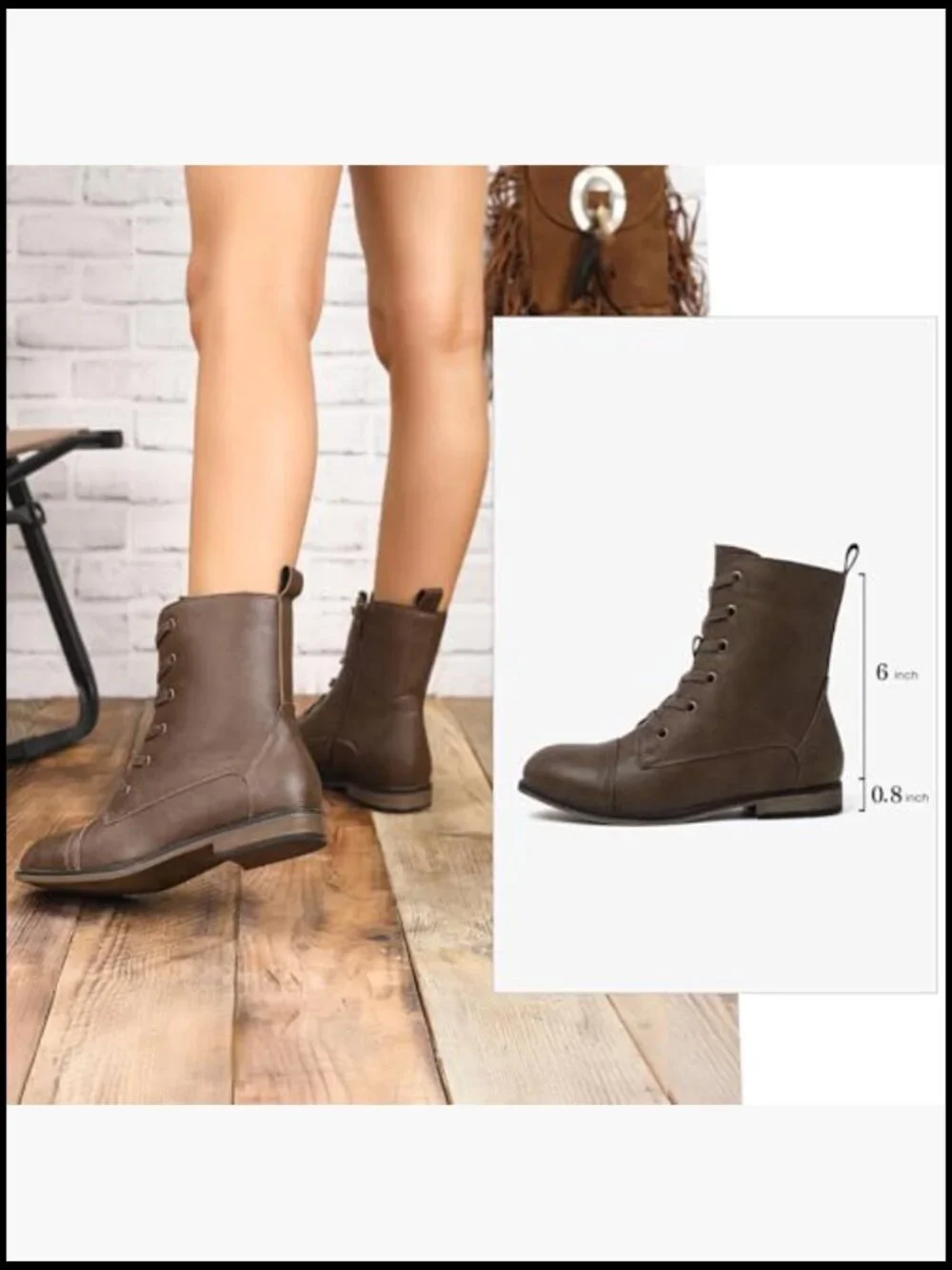 Lace Up Military Ankle Boots Side Zipper Round Toe Booties Combat Style - Picture 4 of 7